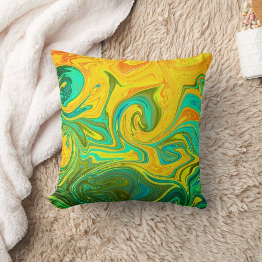 トレンディーネオンイエローオレンジ緑抽象芸術旋回 クッション (ブランケット)