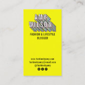 トレンディーネオンイエロー3dタイポグラフィブロガーミニマル 名刺 (裏面)