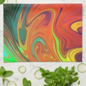 トレンディーネオンオレンジ赤ブルー緑抽象芸術 キッチンタオル (折り畳み)