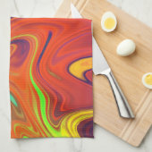 トレンディーネオンオレンジ赤ブルー緑抽象芸術 キッチンタオル (四つ折り)