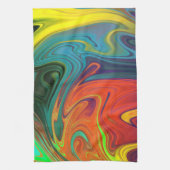 トレンディーネオンオレンジ赤ブルー緑抽象芸術 キッチンタオル (縦)