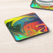 トレンディーネオンオレンジ赤ブルー緑抽象芸術 コースター (左側)