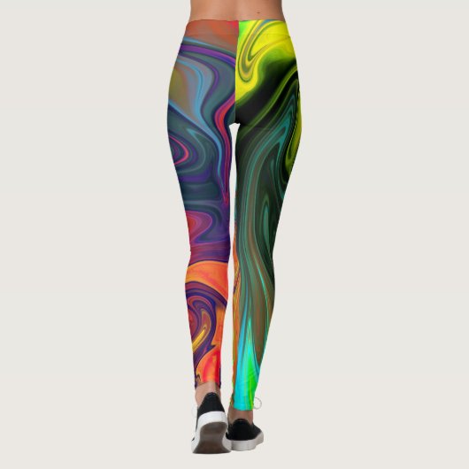 トレンディーネオンオレンジ赤ブルー緑抽象芸術 レギンス (裏面)