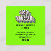 トレンディーネオングリーン3dタイポグラフィブロガーミニマル スクエア名刺 (裏面)