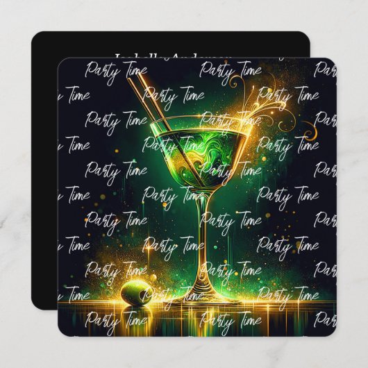 トレンディーネオンパーティー時間パーソナライズされた 招待状 (正面/裏面)