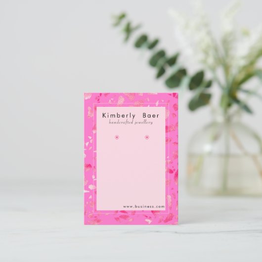 トレンディーネオンピンクテラゾイヤリングディスプレイ 名刺 (スタンド正面)