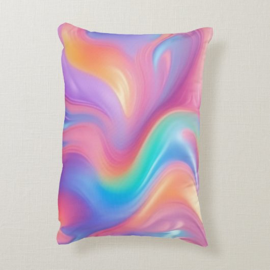 トレンディーネオンピンクブルーグリーン抽象芸術波 アクセントクッション (裏面(縦))