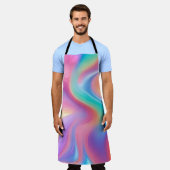 トレンディーネオンピンクブルーグリーン抽象芸術波 エプロン (着用した状態)