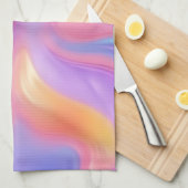 トレンディーネオンピンクブルーグリーン抽象芸術波 キッチンタオル (四つ折り)