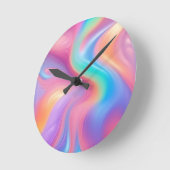 トレンディーネオンピンクブルーグリーン抽象芸術波 ラウンド壁時計 (傾斜)