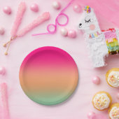 トレンディーネオンピンク緑と砂茶色 ペーパープレート (パーティー)