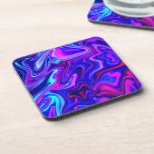 トレンディーネオンブルーピンクターコイズ抽象芸術 コースター (左側)