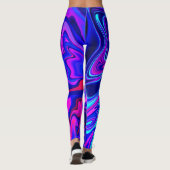 トレンディーネオンブルーピンクターコイズ抽象芸術 レギンス (裏面)
