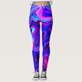 トレンディーネオンブルーピンクターコイズ抽象芸術 レギンス (正面)