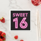 トレンディーネオンSweet sixteenホットピンクとブラック スタンダードカクテルナプキン (インサイチュ)