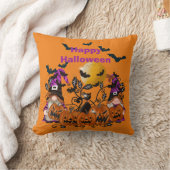 トレンディーハッピーハローウィンオレンジ格言コットン16"X16 クッション (ブランケット)