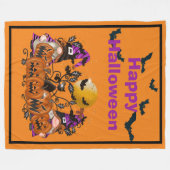 トレンディーハッピーハローウィンオレンジ格言 フリースブランケット (正面(横))