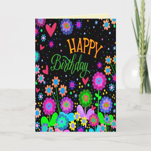 トレンディーハッピーバースデーおもしろいフローラカラフル花 カード (正面)