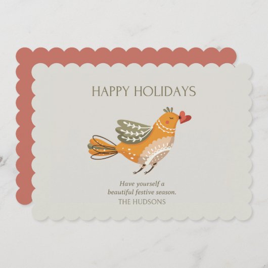トレンディーハッピーホリデイズ |かわいい鳥のイラストレーション シーズンカード (正面/裏面)