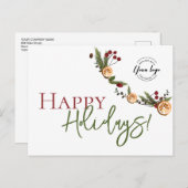 トレンディーハッピーホリデーズオレンジリースカスタムロゴ シーズンポストカード (正面/裏面)