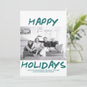 トレンディーハッピーホリデーズフォトカード |ティール（緑がかった色） シーズンカード (スタンド正面)