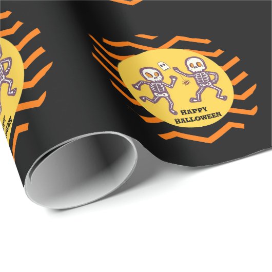 トレンディーハロウィン不気味スケルトン ラッピングペーパー (ロールコーナー)