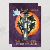 トレンディーハロウィーン水幽霊のよく出る色ハウスパーティー 招待状 (正面/裏面)