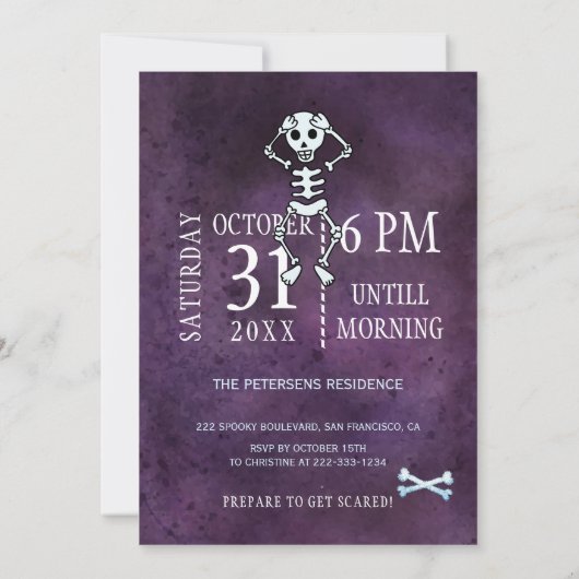 トレンディーハロウィーン水彩スカルと骨パーティー 招待状 (裏面)