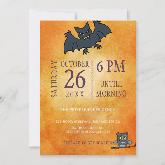 トレンディーハロウィーン水彩幽霊ブーゼパーティー 招待状 (裏面)