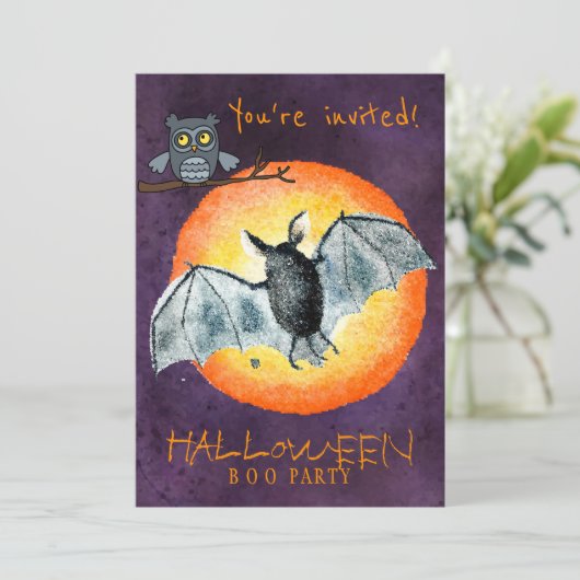 トレンディーハロウィーン水彩怖いブーパーティー 招待状 (スタンド正面)