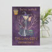 トレンディーハロウィーン水彩魔女の衣装パーティー 招待状 (スタンド正面)