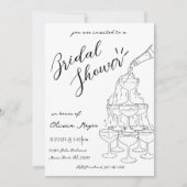 トレンディーハンドドロッドシャンパンタワーブライダルシャワー 招待状 (正面)