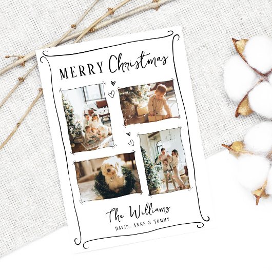 トレンディーハンドドローお洒落ドードルフォトクリスマス シーズンカード