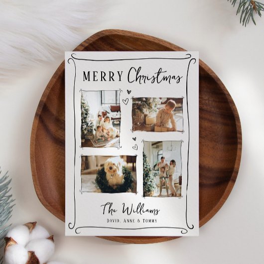 トレンディーハンドドローお洒落ドードルフォトクリスマス シーズンカード