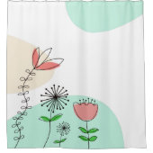 トレンディーハンドドローアート花模様コーラルティール（緑がかった色） シャワーカーテン (正面)