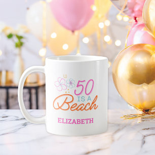 トレンディーハンドドロードドードル50ビーチ誕生日 コーヒーマグカップ