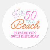 トレンディーハンドドロードドードル50ビーチ誕生日 ラウンドシール (正面)
