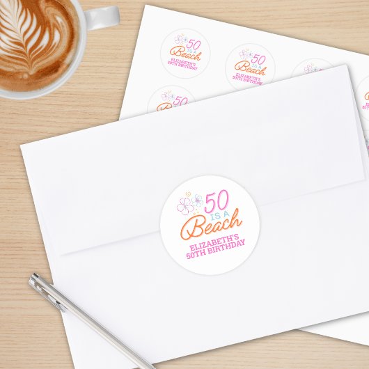 トレンディーハンドドロードドードル50ビーチ誕生日 ラウンドシール