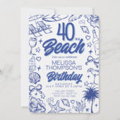 トレンディーハンドドロードドール40はビーチ誕生日 招待状 (正面)