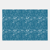 トレンディーハンドドロードモノクロブルー&ホワイトホリデー ラッピングペーパーシート (正面3)