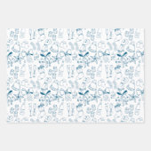 トレンディーハンドドロードモノクロブルー&ホワイトホリデー ラッピングペーパーシート (正面)