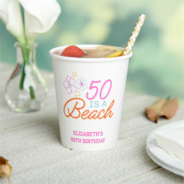 トレンディーハンドドロービーチ50歳の誕生日 紙コップ