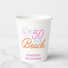 トレンディーハンドドロービーチ50歳の誕生日 紙コップ