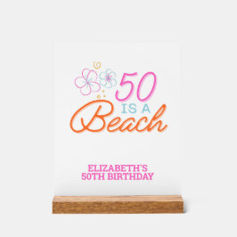 トレンディーハンドドロー50thビーチ誕生日 アクリルサイン