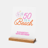 トレンディーハンドドロー50thビーチ誕生日 アクリルサイン (傾斜)