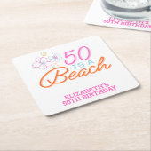 トレンディーハンドドロー50thビーチ誕生日 スクエアペーパーコースター (アングル)