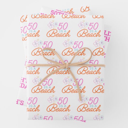 トレンディーハンドドロー50thビーチ誕生日 ラッピングペーパーシート (インサイチュ)