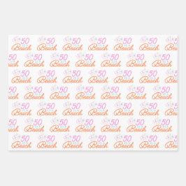 トレンディーハンドドロー50thビーチ誕生日 ラッピングペーパーシート