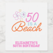 トレンディーハンドドロー50thビーチ誕生日 ワインラベル (シングルラベル)