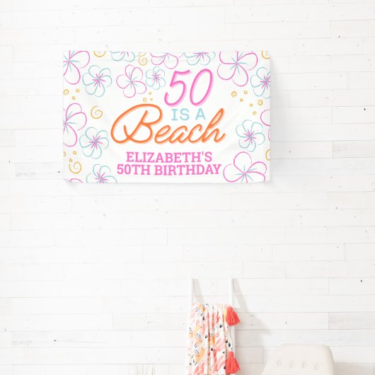 トレンディーハンドドロー50thビーチ誕生日 横断幕 (インサイチュ)